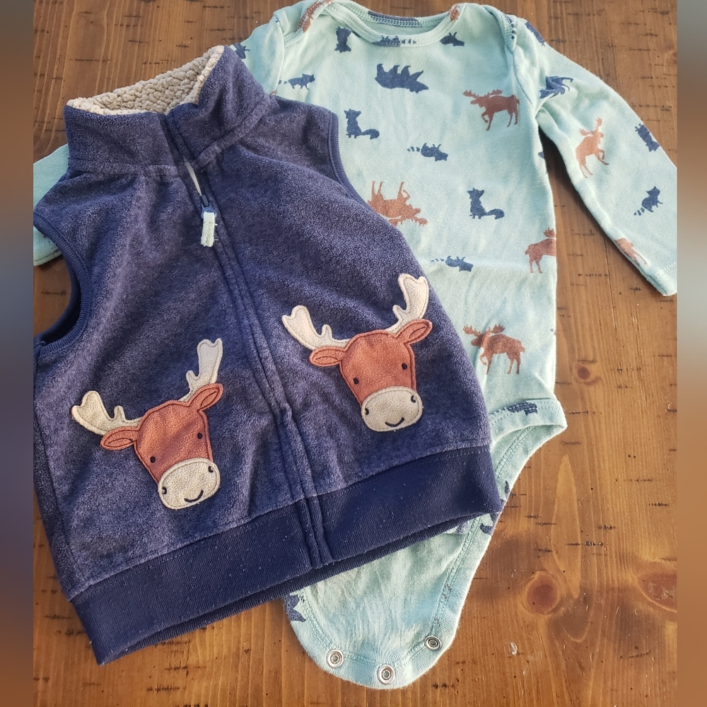 Carter's long sleeve onesie and vest 12mo baby boy